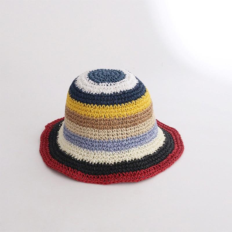 Vintage Rainbow Striped Summer Fisherman Hat Sunshade Bucket Hat for Anniversary