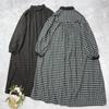 Johnature Japanese-style Color-blocked Collared Plaid Button-down Dress Spring Autumn Dresses