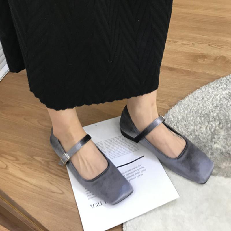 Modne Bailamos Modne Damskie Baleriny Welurowe Damskie Kwadratowy Nosek Płytkie Klamra Codzienne Buty Baleriny Wsuwane Outdoorowe Buty Mary Jane