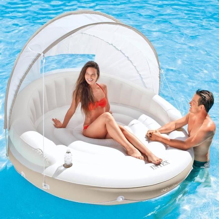 Matelas gonflable INTEX Lounge de Piscine Caraïbes avec pare-soleil et supports boissons