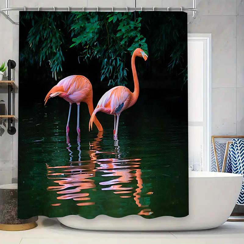 Graceful Pink Flamingos Reflecting In Water - Perfect for Bathroom Decor - Durable and Waterproof Shower Curtain Elevate Space