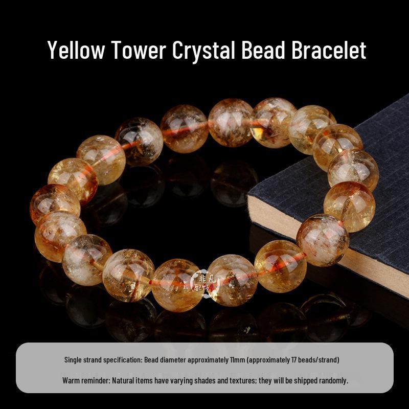 Natural Yellow Topaz & Citrine Crystal Round Bead Bracelet with Azeztulite for DIY Beading Accessories