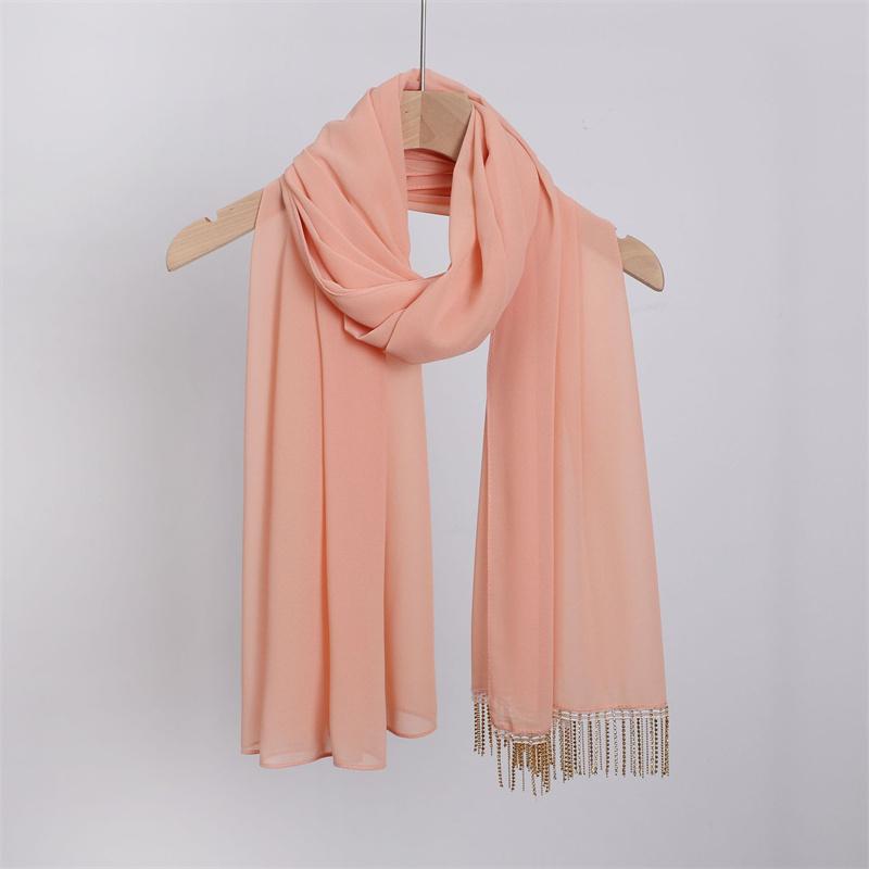 Luxury Diamond Necklace Chain Instant Bubble Chiffon Hijab Ramada Beach Summer Shawl Wrap Solid Muslim Stole Neck Snood 175*70Cm