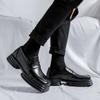 Men Square Toe Black Loafers Thick Sole PU Solid Color Mask Decoration Versatile Work Shoes Fashionable Business Men Shoes