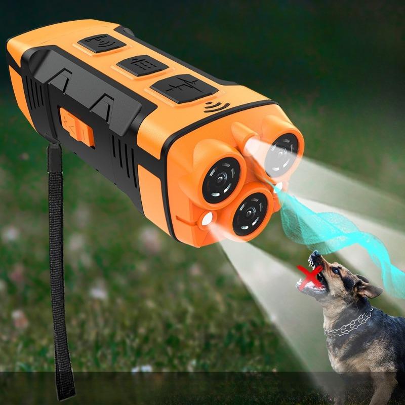 Three Headed Ultrasonic Dog Repeller USB Rechargeable Portable Dog Training Device High-Power Anti Bark Device LED Flashlight