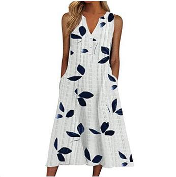 European and American summer new women's clothing, fashionable pocket V-neck striped sleeveless casual dress