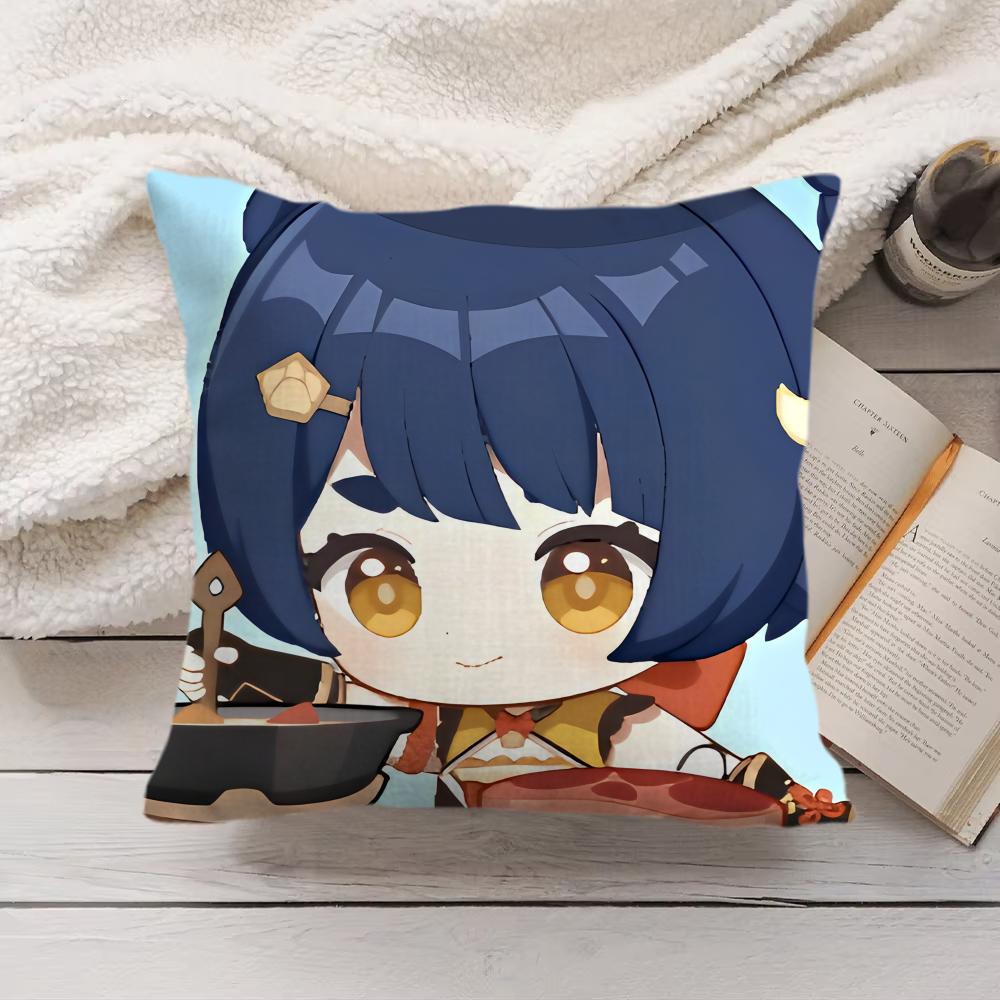 Xiangling Cute Genshin Impact Cushion Cover Silky Short Plush Invisible Zipper Dustproof Sofa Pillow Case For Home Decor