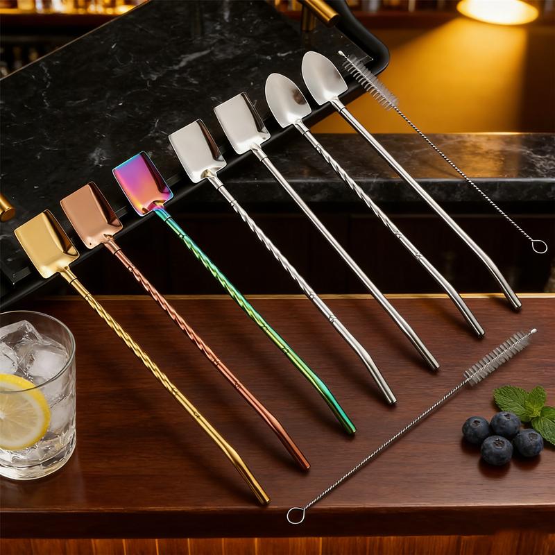 Barware Drinking Spoon Straws, Stainless Steel, Innovative Shovel Shape for Ice Cream & Kitchen Use