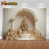Mocsicka Weihnachtsbaum Kulisse für Fotografie Beige Wand Tür Geschenk Baby Aufnahme Requisiten Dekoration Hintergrund Studio Photocall