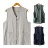Pánská letní vesta jednořadá retro čínský styl s uzly Knoflíky volné rukávy bez rukávů výstřih do V kapsy čistá barva ležérní top