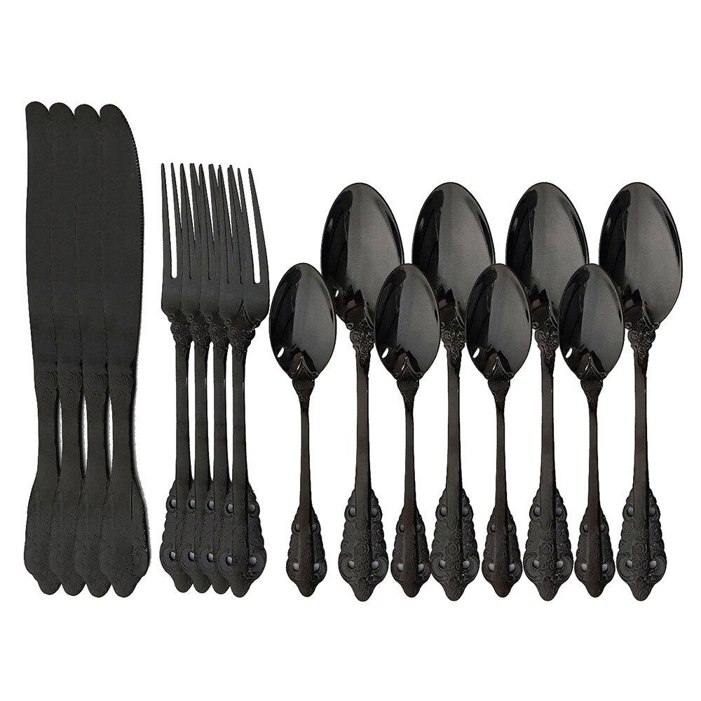 JANKNG 304 Stainless Steel Flatware Set Rainbow Dinnerware Set Gold Knife Fork Spoon Dinner Set Luxury Cutlery Silverware Set