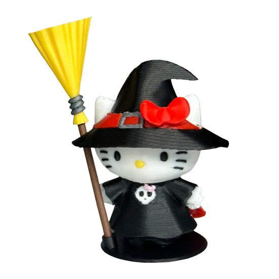 Halloween Witch Cat Figurine Cute 3D Printed Small Cat Witch Statue for Halloween Indoor Home Tabletop Shelf Decor