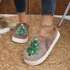 Unisex Christmas Tree Pattern Thick House Slippers for Indoor Winter Wear