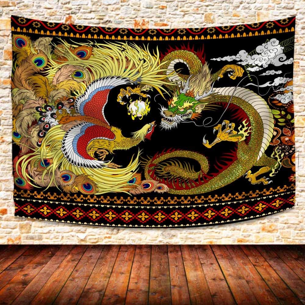 Tapestry uhometap dragon phoenix Chinese oriental 75x100 чёрный