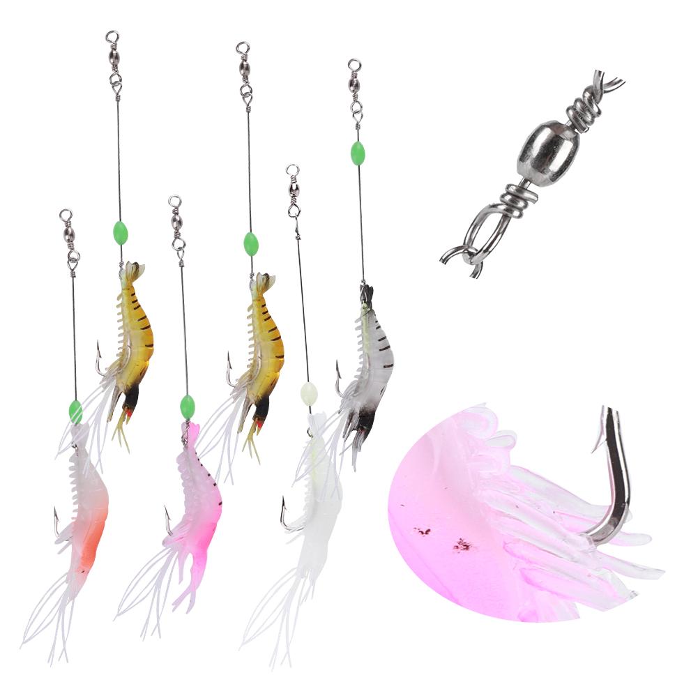 6Pcs High Simulation Soft Luminous Artificial Shrimp Lure Bait Fishing Tackle with Hook