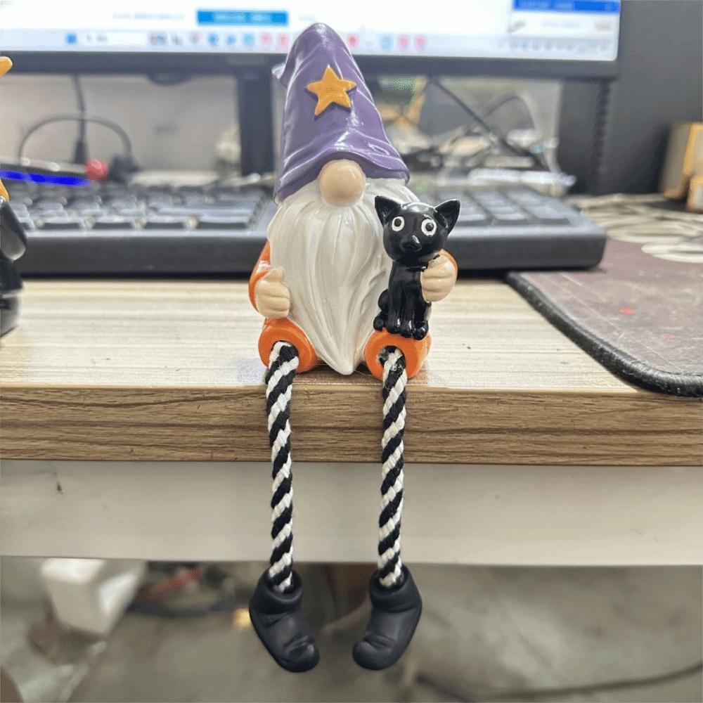 Hand-Painted Halloween Gnome Shelf Sitter Resin Dangling Leg Gnome Statue Home Garden Decor
