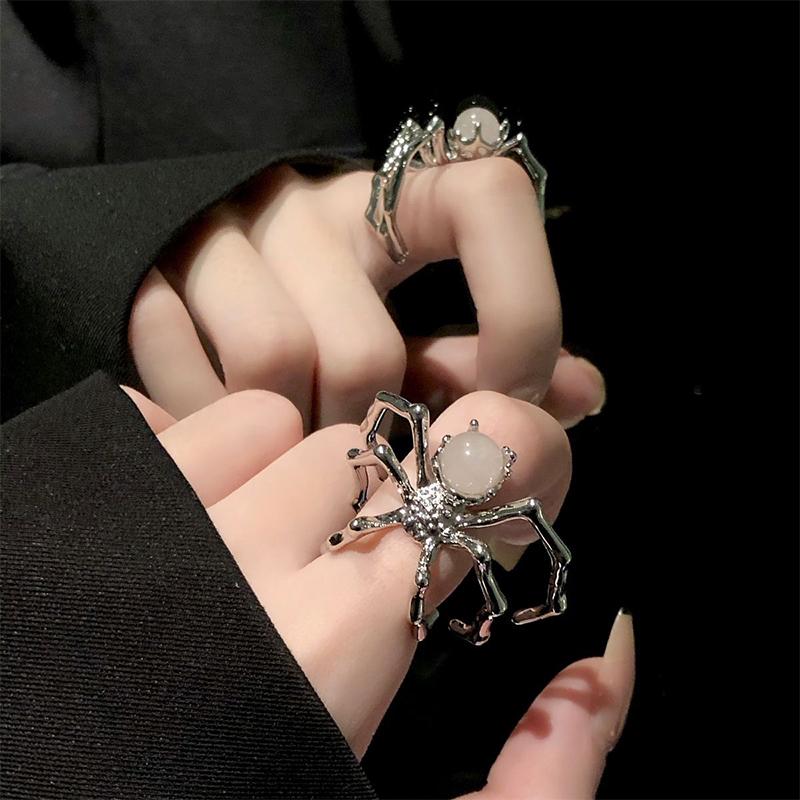 Korean Style Sweet Cool Star Spider Heart Zircon Opal Ring Trendy Open Adjustable Finger Rings For Women Punk  Jewelry