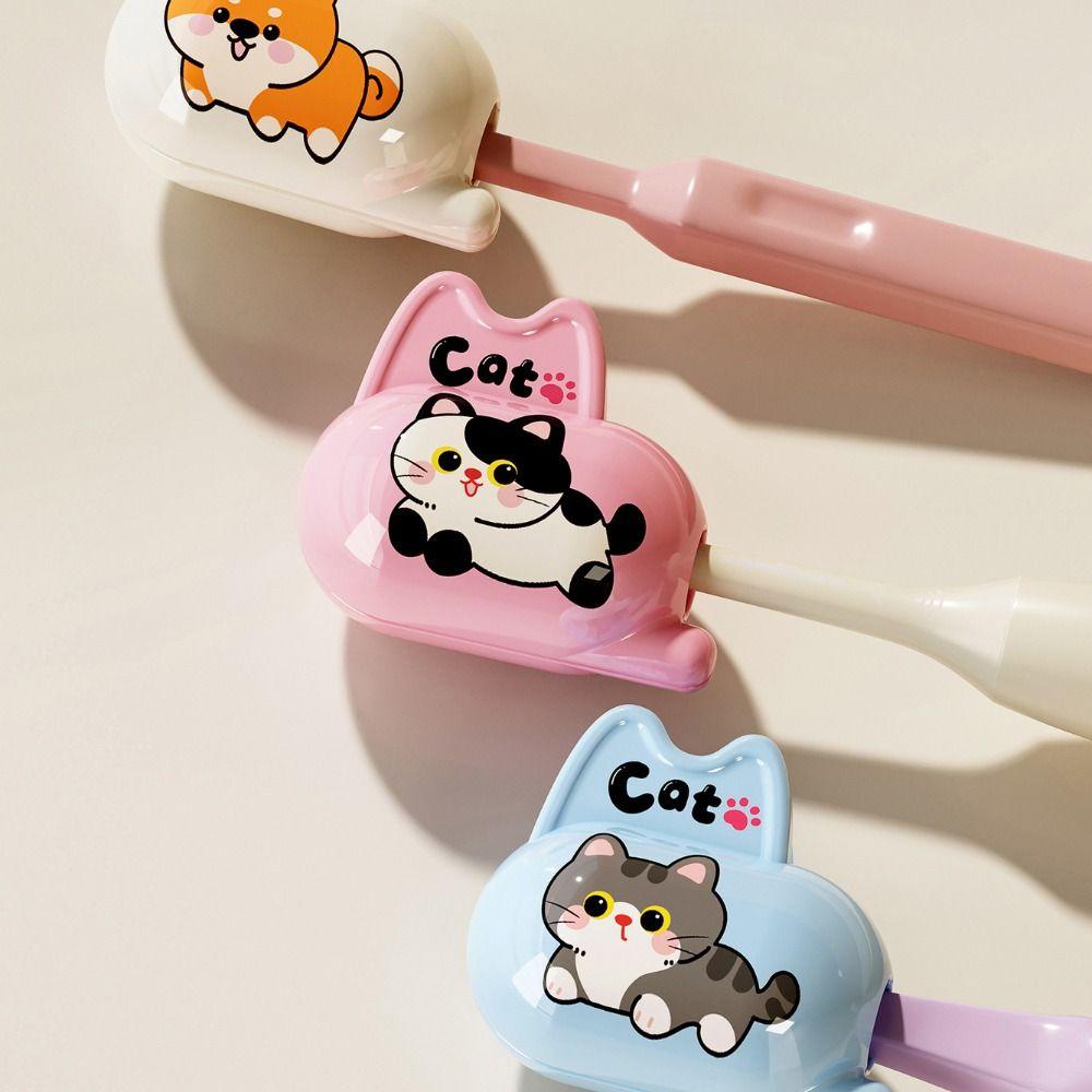 Cute Cartoon Toothbrush Head Cover Spring Loaded Clip Toothbrush Head Protector Travel Toiletries