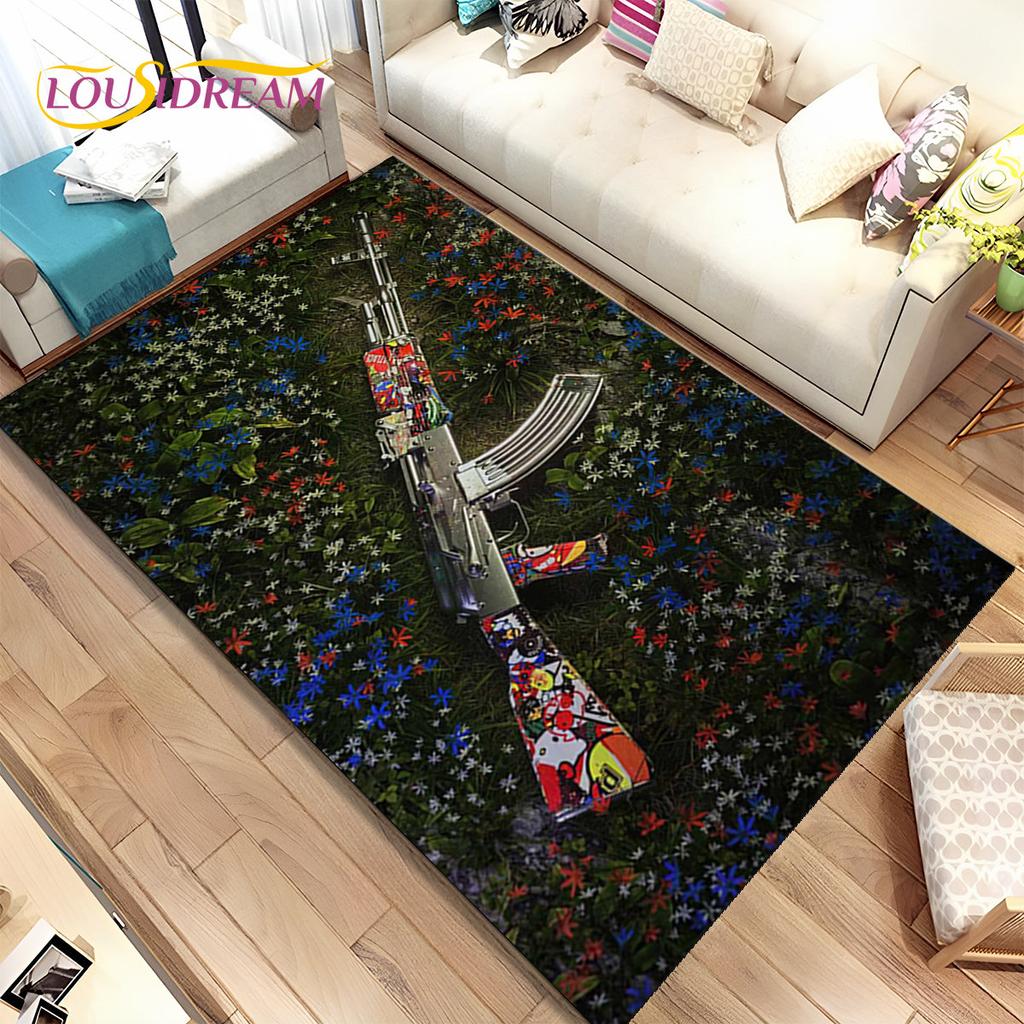 CS,USP,AK,M4,AWP,Gewehrpistolen-Patronengewehr-Bereichsteppich,Teppich für Zuhause, Wohnzimmer, Schlafzimmer, Sofa, Fußmatte, Dekor, rutschfeste Bodenmatte