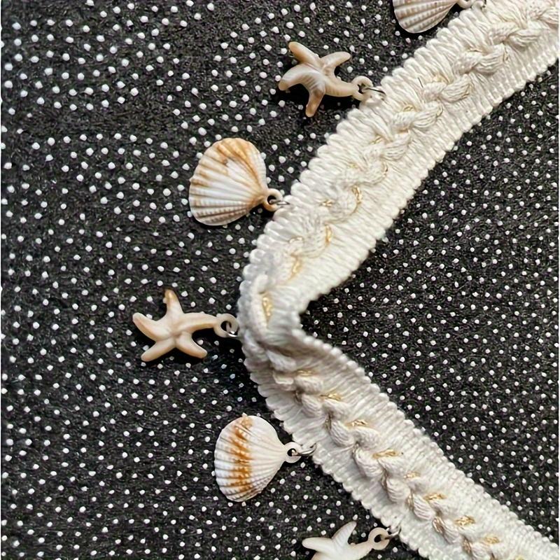 Artificial Shell Embellished Lace Trim Ribbon, 1 Yard, for DIY Sewing Crafts, Bags, Clothing, Hats, Shoes, Hair Accessories - Beige Decorative Band