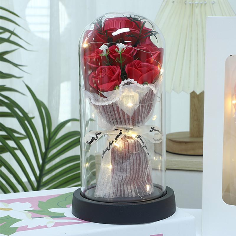 Eternal flower rose soap bouquet practical luminous ornament birthday gift acrylic cover Valentine's Day for boyfriend and girlfriend