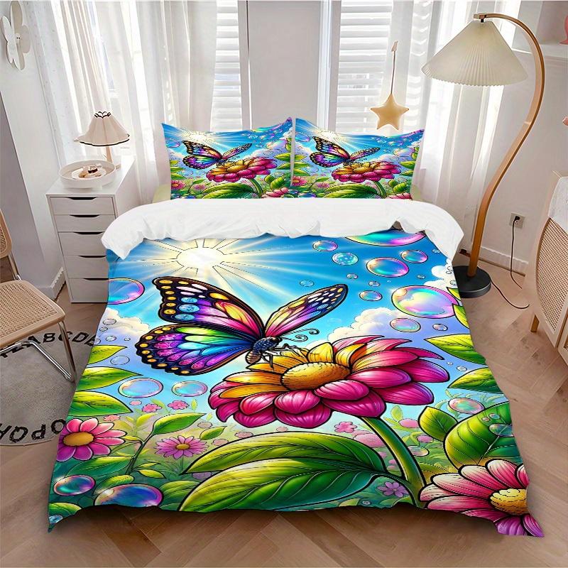 

3pcs Butterfly Garden Soft and Comfortable Breathability, Bedding Set, Machine Washable, Suitable for All Seasons129 135x200cm