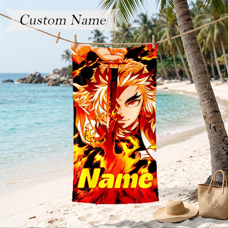 Kyojuro Custom Name Printed Beach Towel Personalized Soft Towel For Swimming Beach Travel