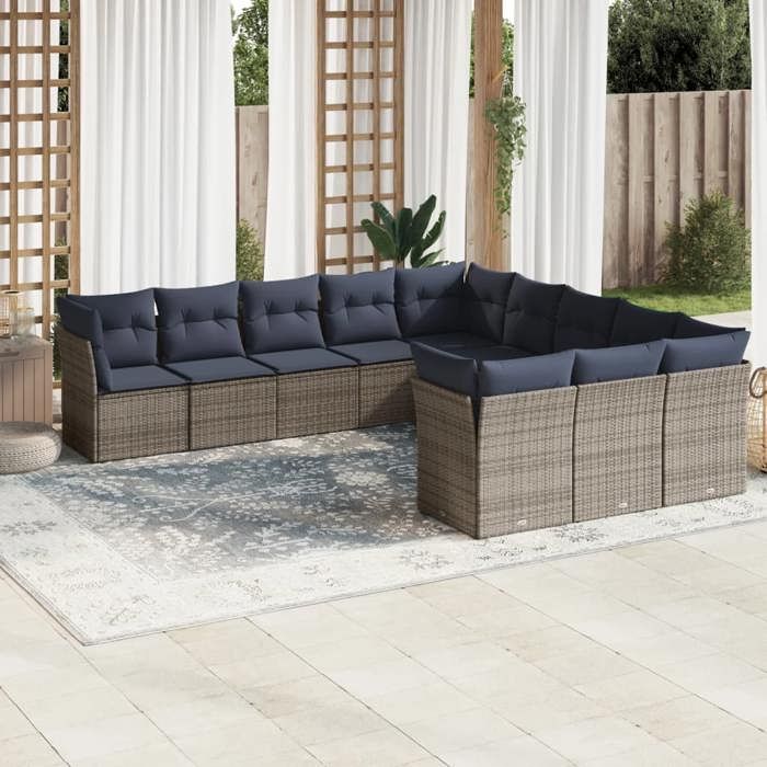 VidaXL Garden Lounge Set with Cushions 11 Pcs, Patio Sofas, Outdoor Furniture Set, Modern, Grey 3218411