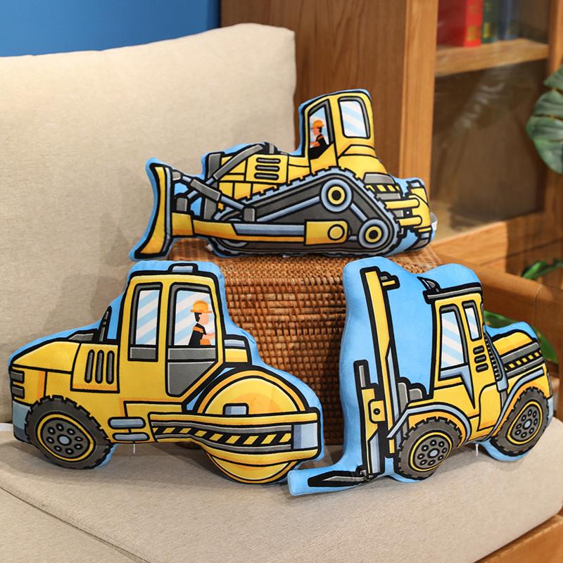 Giocattoli Morbidi Divertenti da Costruzione Cartone Animato Bulldozer Escavatore Camion Bambola di Pezza Morbido Cuscino da Abbraccio Cuscino per Sedia Regalo Bambini Ragazzi Tempo di Gioco
