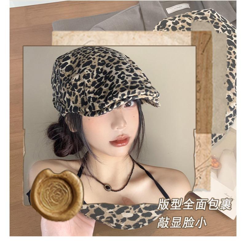 Women S Retro Leopard Print Beret Duckbill Cap Summer Thin Stylish