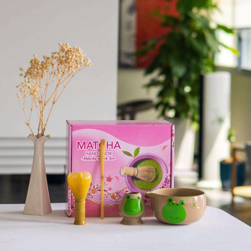 4Pcs/Set Traditional Ceramic Japanese Matcha Tea Set Food Grade Reusable Matcha Whisk Japanese Chasen