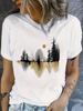 Landscape Print Crew Neck T-Shirt, Casual Short Sleeve T-Shirt For Spring