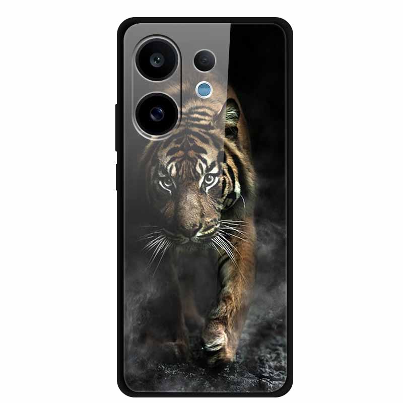 For Vivo V60 5G Glass Case Fashion Cool Animal Tempered Glass Back Cover Case For Vivo V 60 2025 Phone Cases 6.77" Fundas Coques