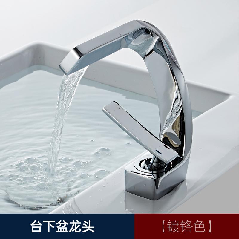 Golden Creative Waterfall Home Single Hole Handwashing Basin Face Washing Basin Desk Basin Faucet Bathroom  Faucet