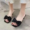 Designer Bow Women High Heels Slippers Fashion Slingback Sandals Pumps  Summer New Slides Square Toe Shoes Women Flip -Flops