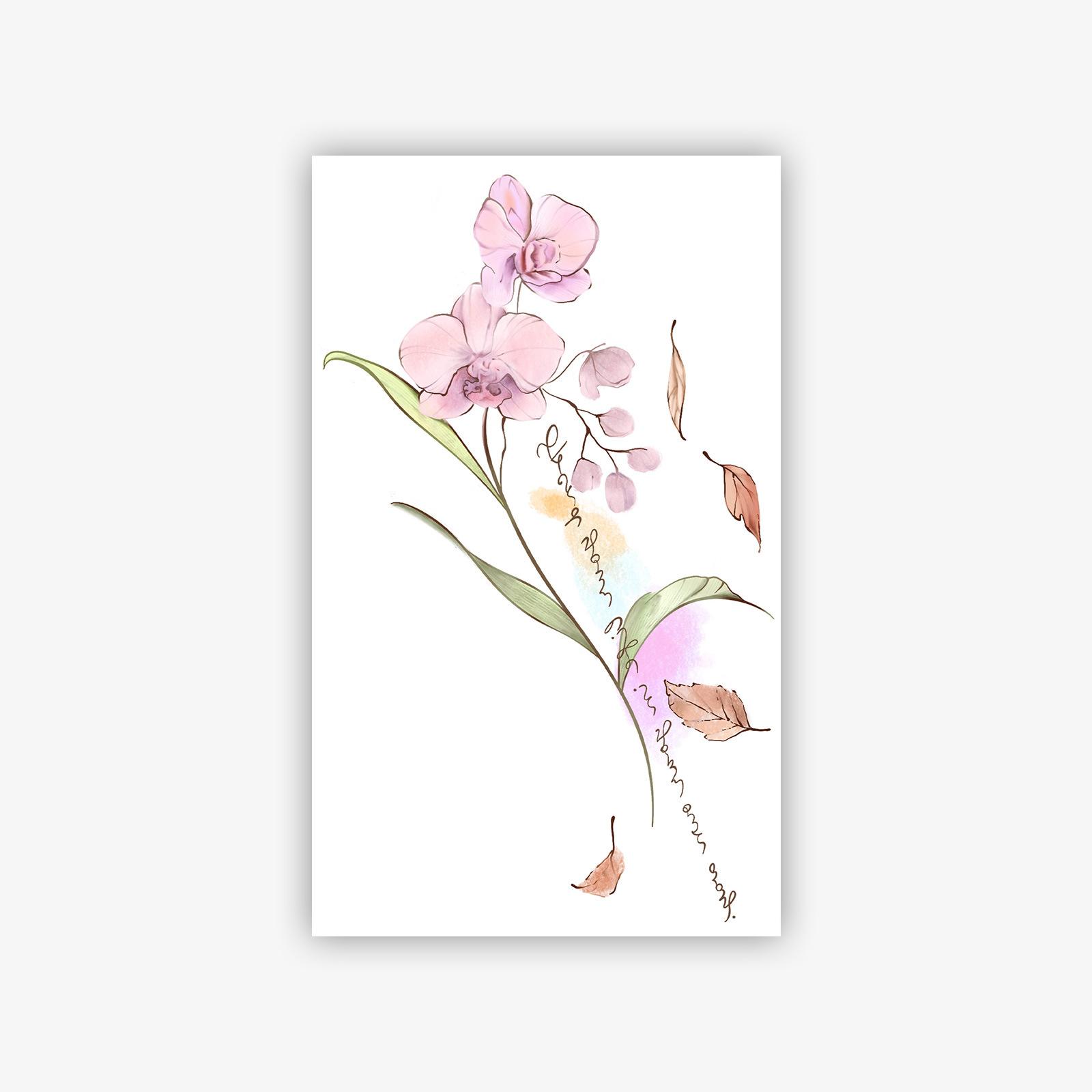 

Watercolor Phalaenopsis Tattoo Sticker Gentle Flower English Waterproof Lasting Upper Arm Exquisite Pattern 11*18CM