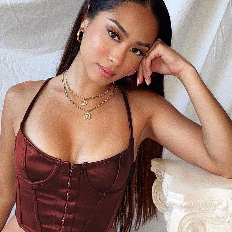 Women's Sexy Slim U-Neck Leather Buttoned Chest Cup Vest - Autumn/Winter