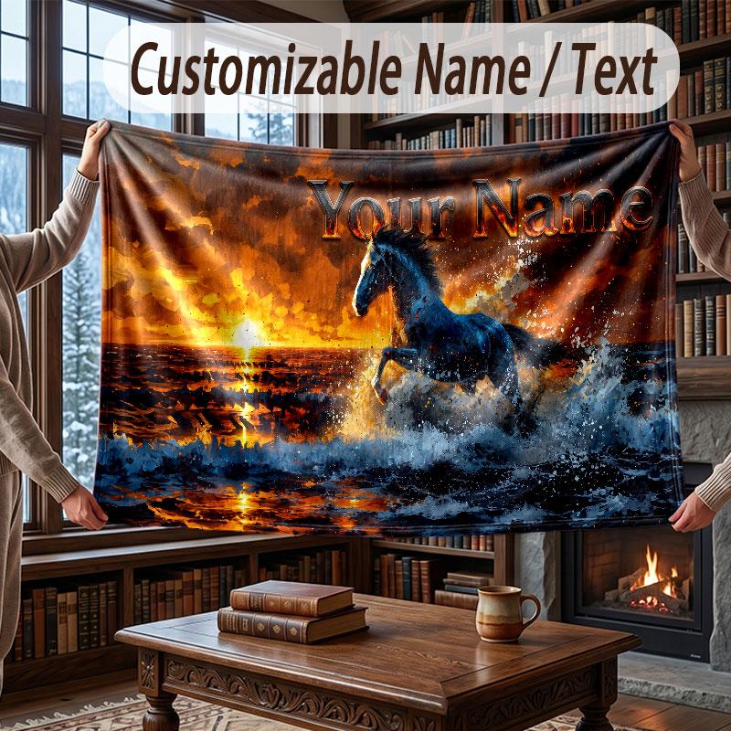 Mountain Landscape Theme Throw Blanket Custom Name Text Personalized Blanket Soft Cozy Blanket for Home Sofa Bed