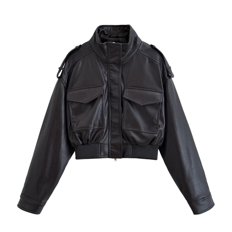 Kaslead New Arrival Women's Clothing Fashion Style Minimalist Retro Workwear Leather Jacket Coat 4749701