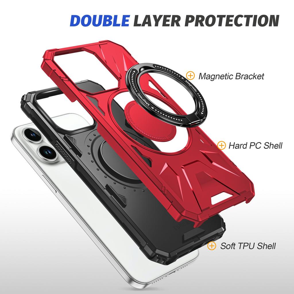 For iPhone 15 Pro Max TPU+PC Phone Case Rotatable Kickstand Protective Cover