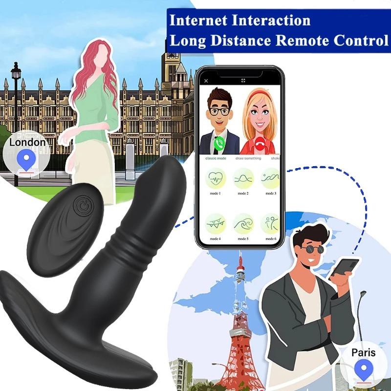 Männliches stoßendes Prostata-Massagegerät, Bluetooth, APP-Steuerung, Teleskop-Butt-Plug, Anal-Vibrator, Männer, schwuler Dildo, Bdsm-Sexspielzeug für Paare