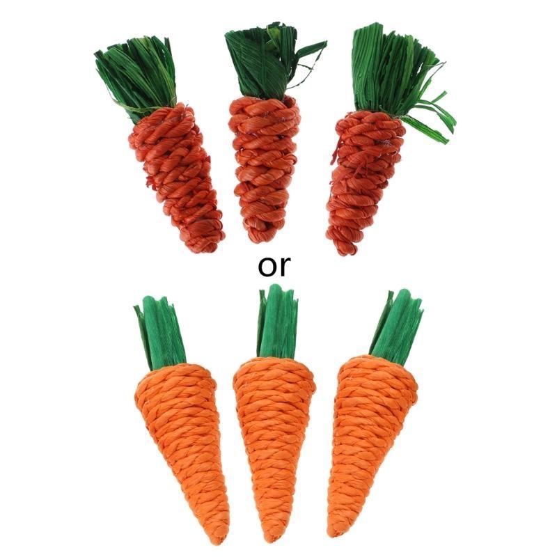 3x Carrot Hamster Chew Toy Rattan Cleaning Teeth Pet Cage Accessories for Hamster Chinchillas Rabbits Small Animal top sale