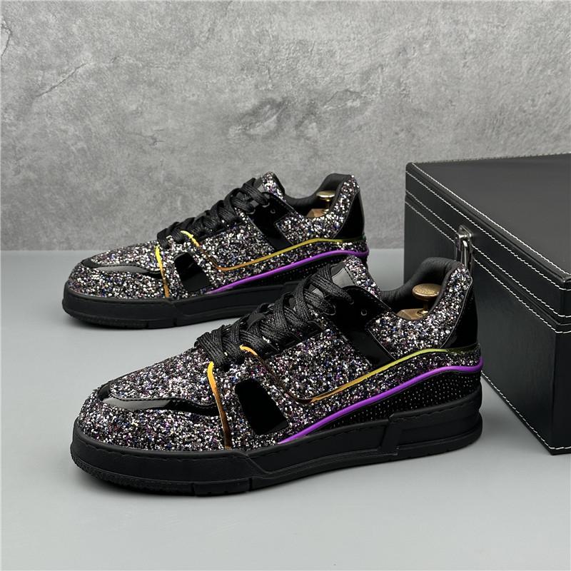 Fashion Luxury Designer Men's Charm Rhinestone Sequin Patchwork All Match Platform Causal Shoes Male Flats Moccasins Walking Sneakers