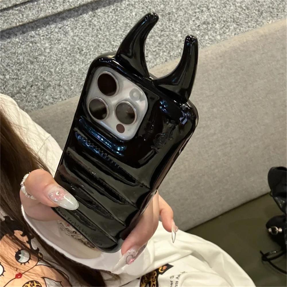 

INS Модний 3D Роговий Глянцевий Пуховик Чохол для Телефона Для iPhone 15 14 13 12 Pro Max Креативний Мильний Ударостійкий Задній Чохол Funda Подарунок For iphone 13promax