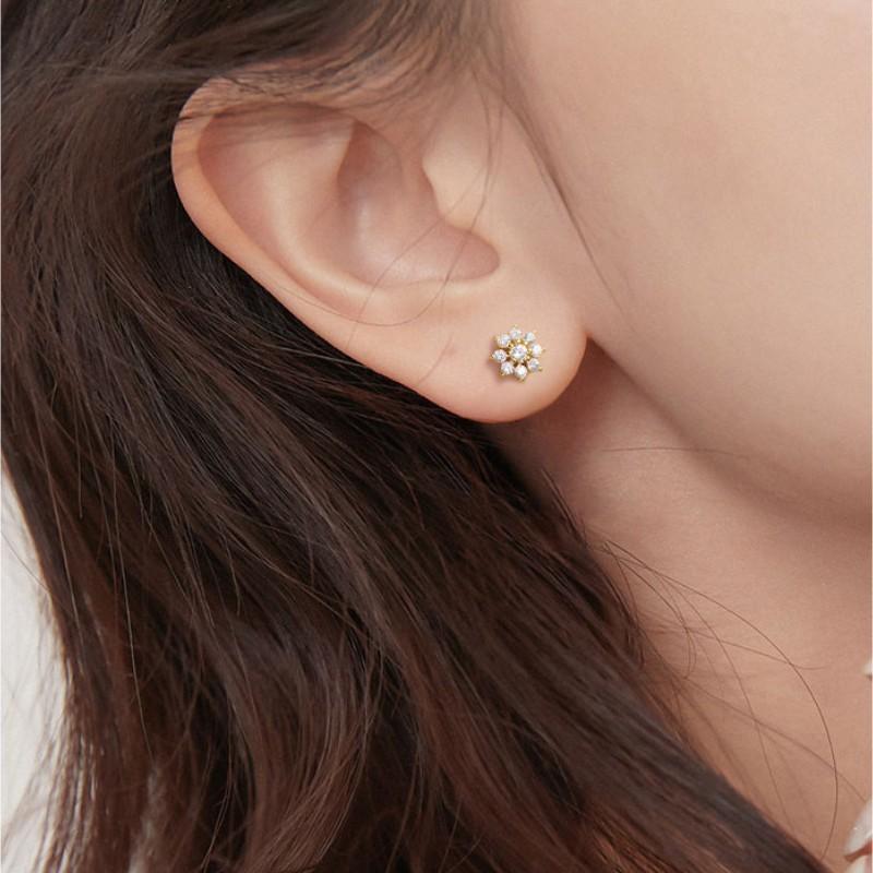 Real 925 Sterling Silver Fashion Zirconia Ear Studs Delicate Flower Stud Earrings For Women Fine Jewelry