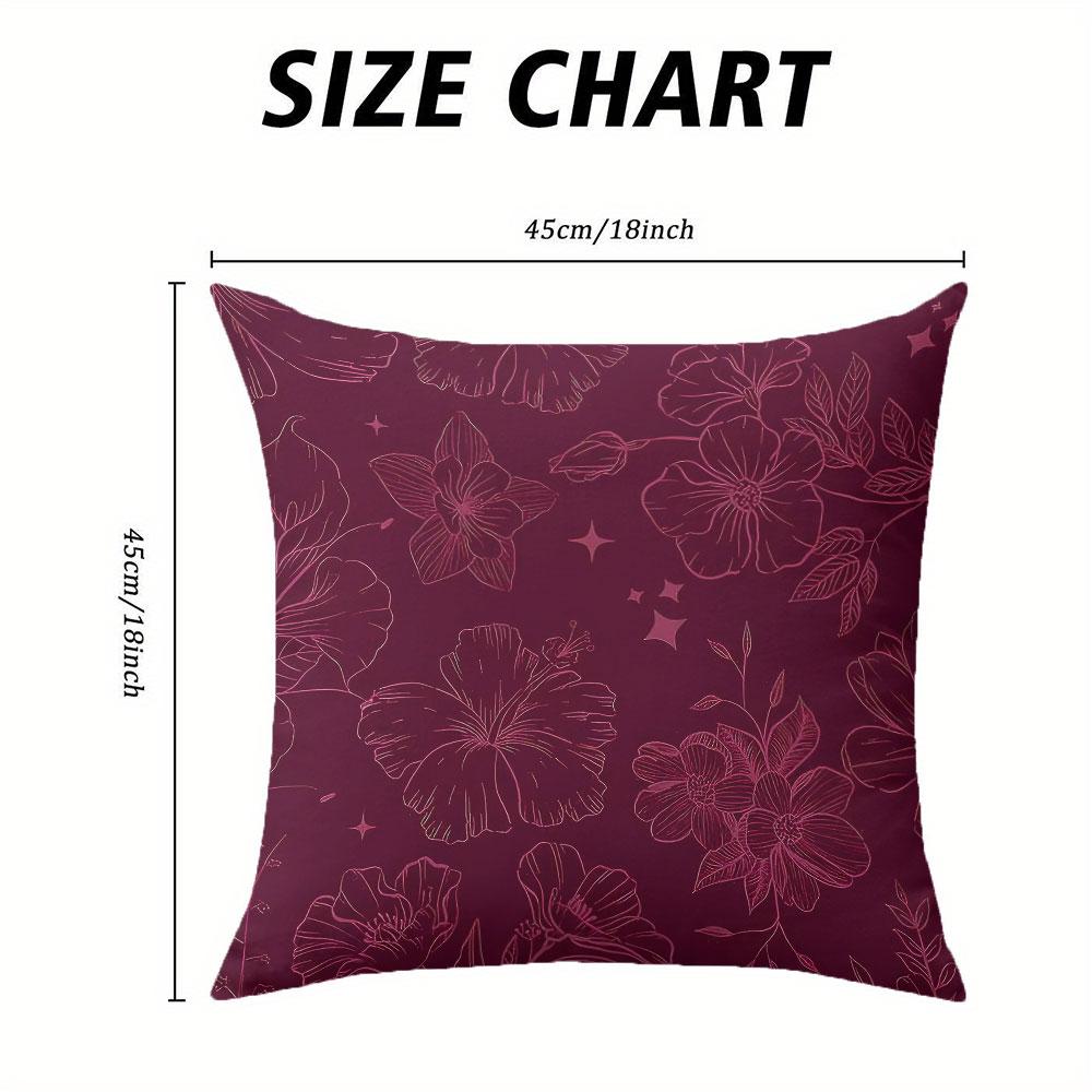Burgundy Blooms Square Jacquard Pillow Cover for Sofa Office Waist Cushion Cover Home Decorative Pillowcase