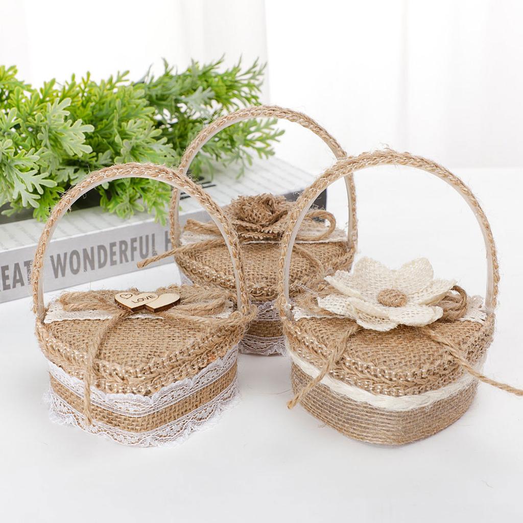 Heart-shape Linen Ring Box Jewelry Case Valentine's Day Vintage Country Wed Pastoral Ceremony Natural Ring Setting Storage Box