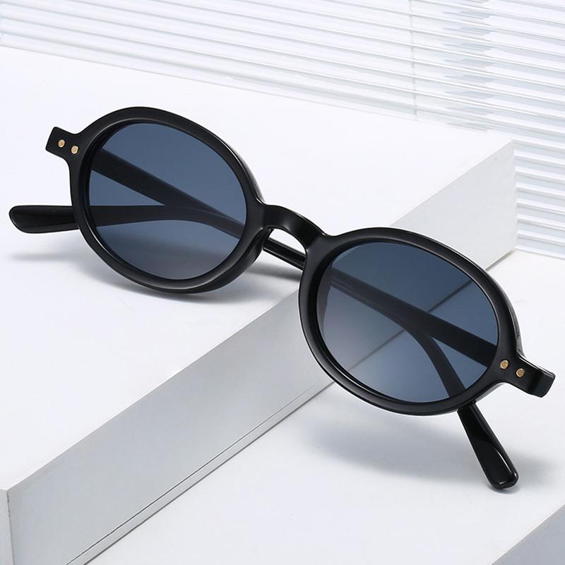 SO&EI Fashion Small Oval Sunglasses Rivets Women Shades UV400 Vintage Punk Men Candy Color Sun Glasses
