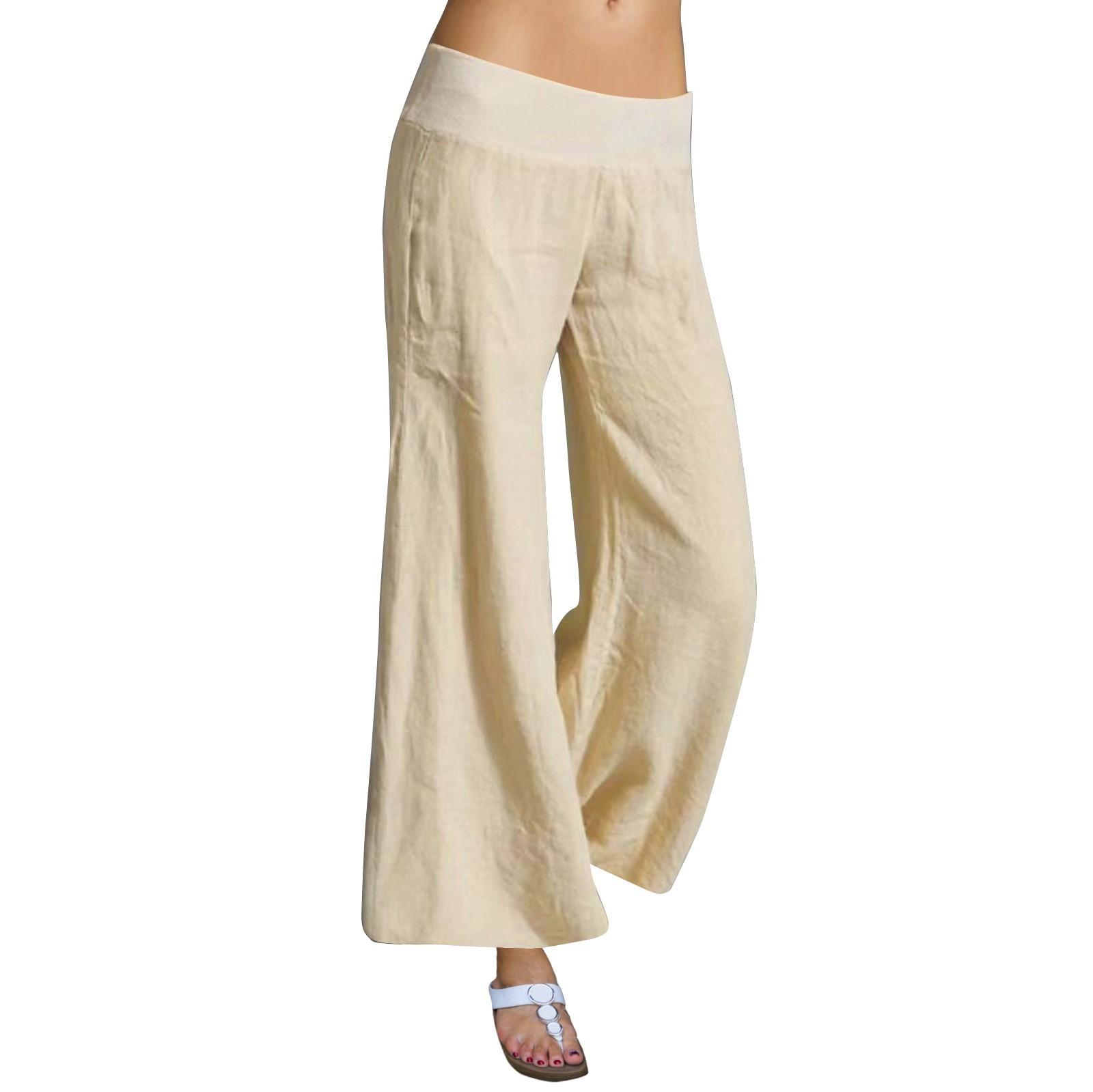 

Женские модные темпераментные элегантные повседневные однотонные свободные повседневные расклешенные хлопковые и укороченные брюки большого размера L бежевый