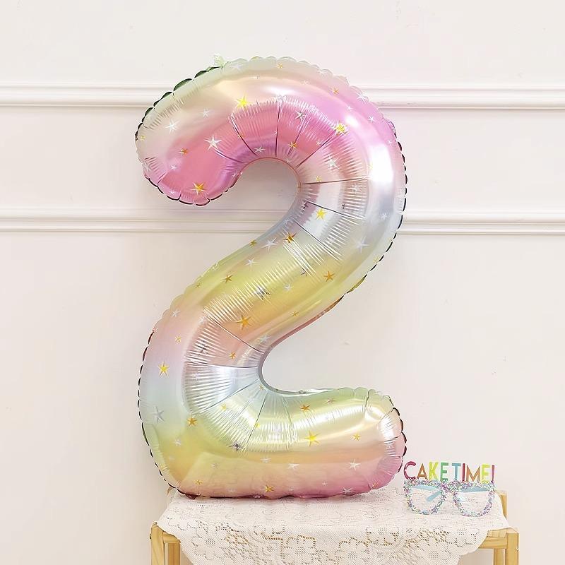 Balon cu numere 0-9 cu tema curcubeu de 40 inch, decorație de petrecere în stil unicorn magic, balon cu heliu din folie cu numere pentru decor de petrecere